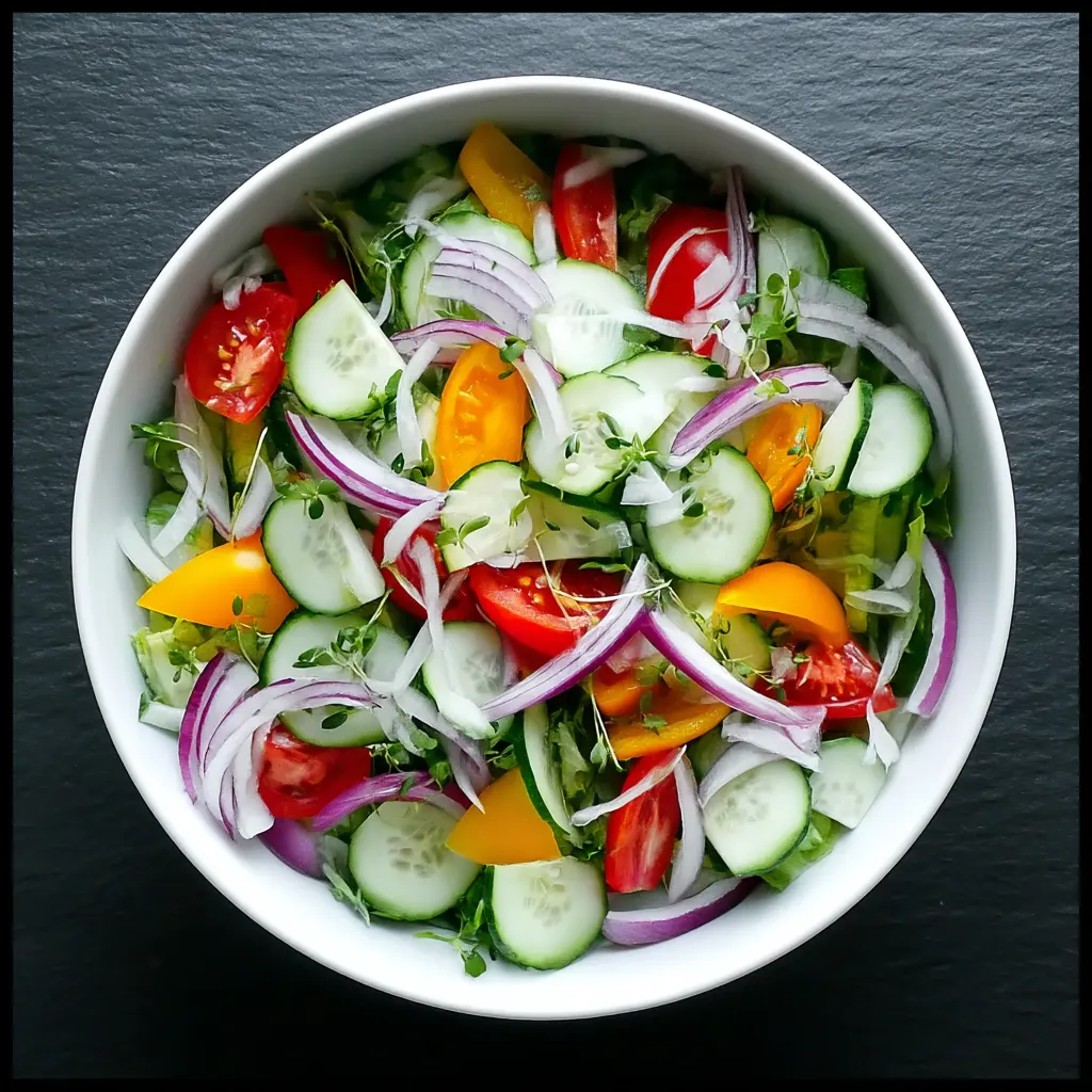 A bowl of fresh vegetables.