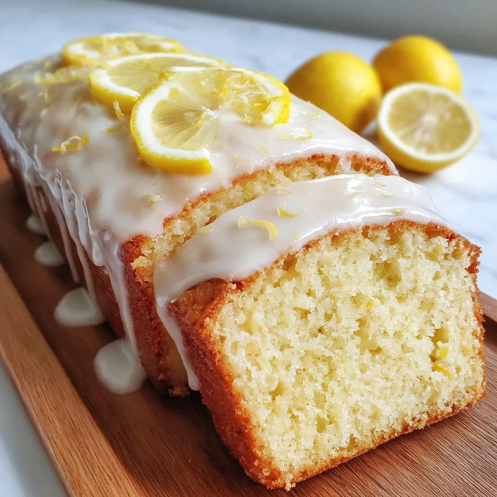 A loaf of lemon bread with lemon slices on top.