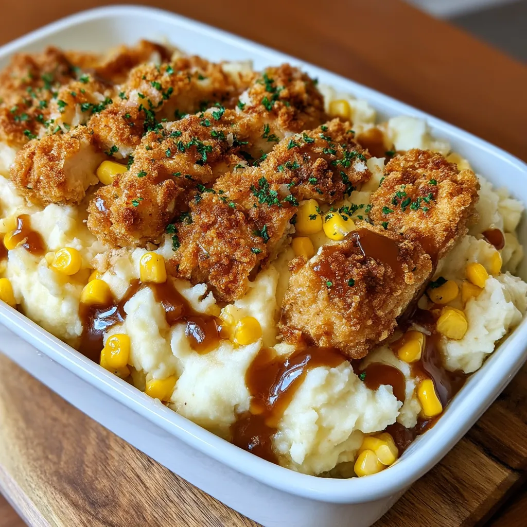A white bowl filled with mashed potatoes and chicken.
