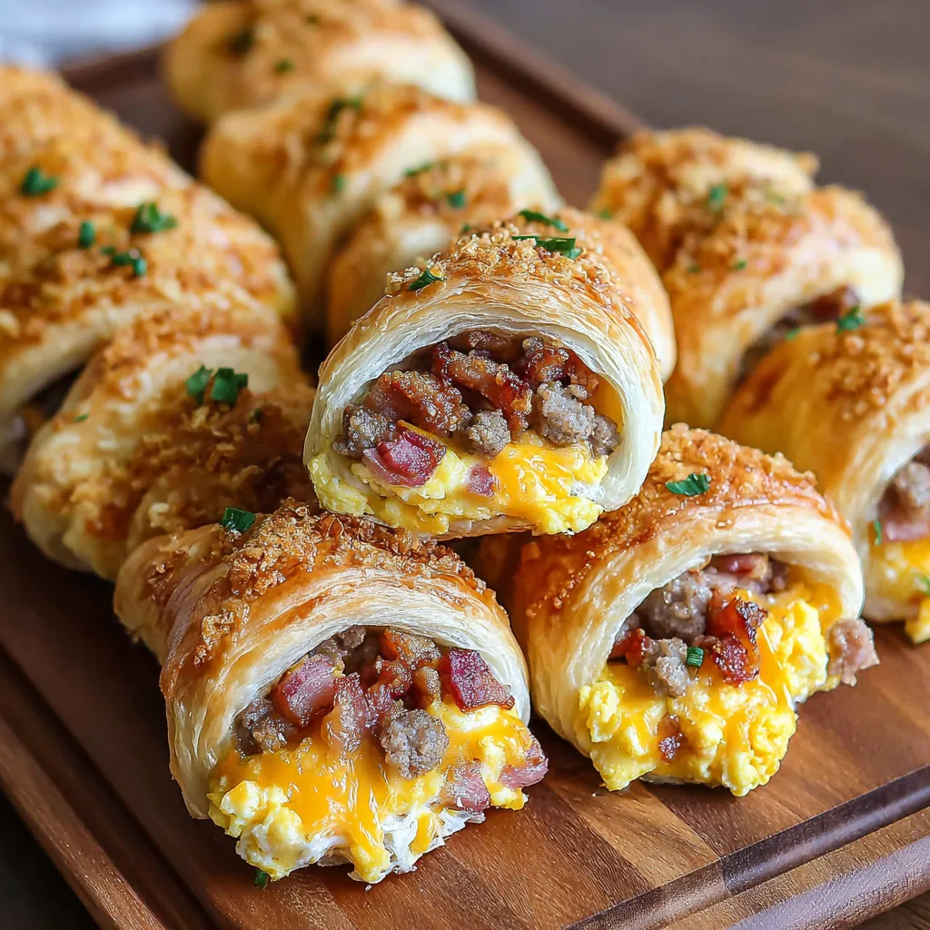 A plate of breakfast rolls with meat and cheese.