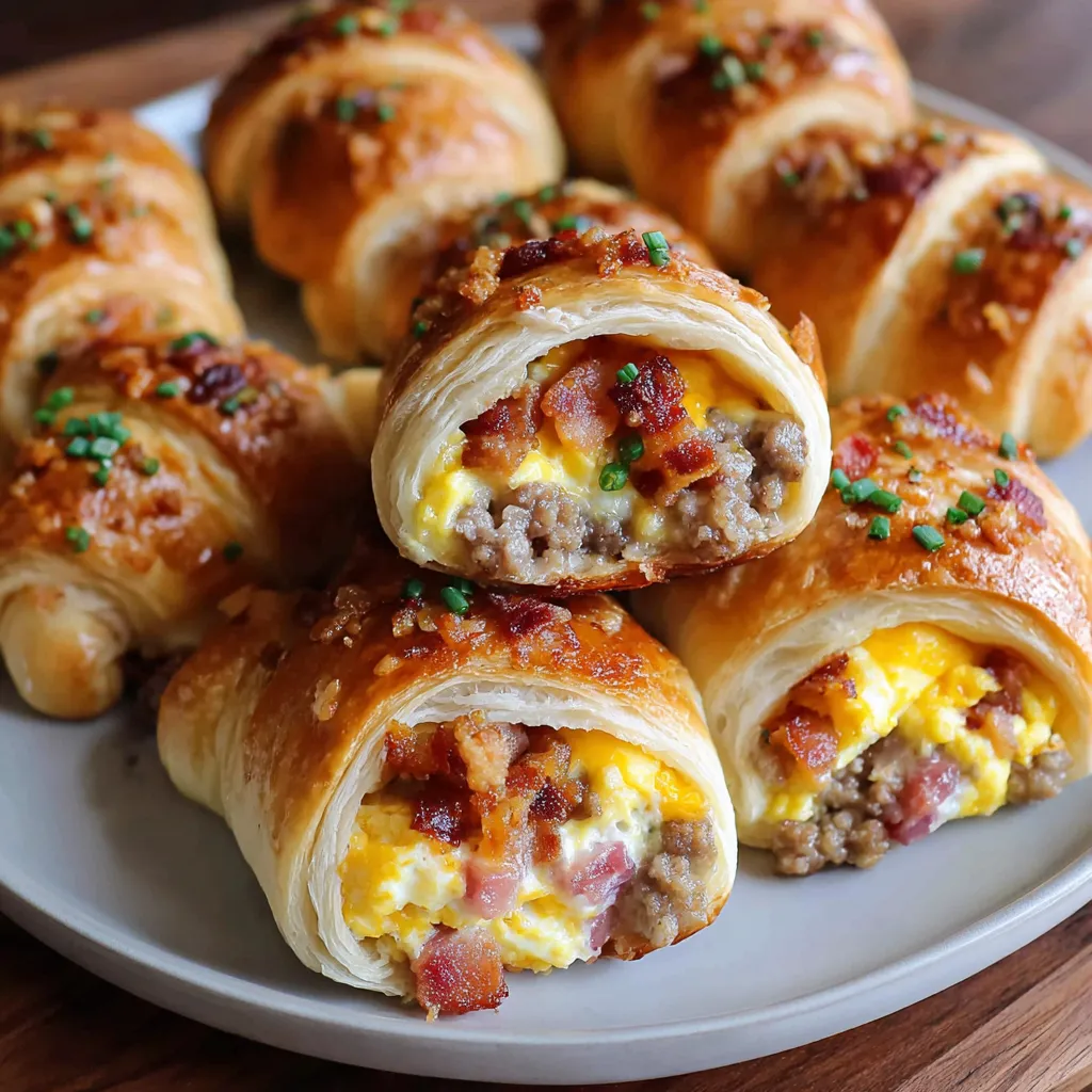 A plate of breakfast rolls with meat and cheese.