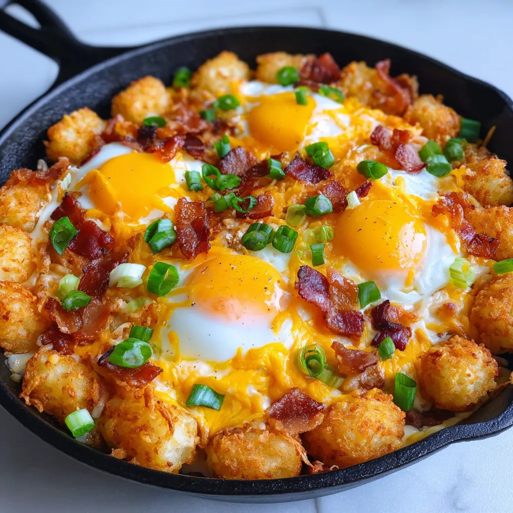 A breakfast dish with bacon, eggs and cheese.
