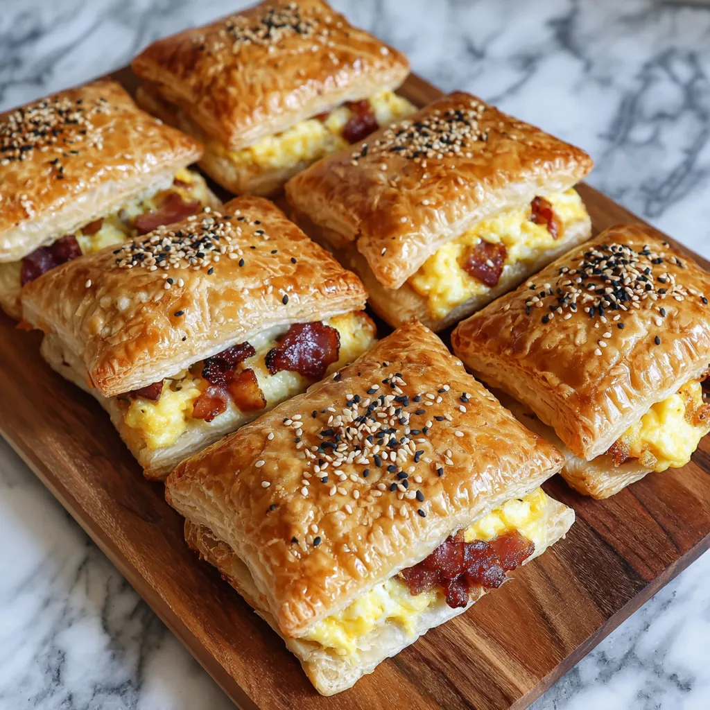 A plate of breakfast pockets with bacon and egg.
