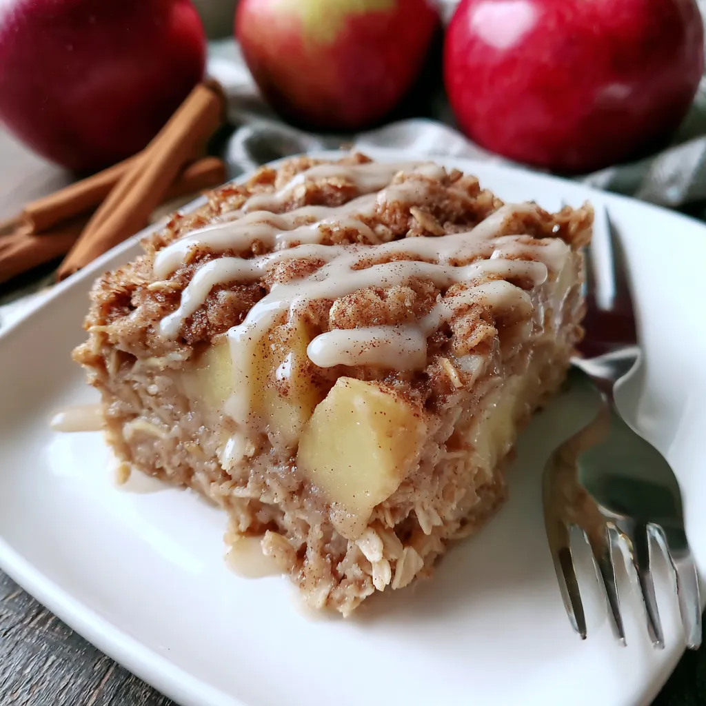 A piece of oatmeal apple bake on a plate.