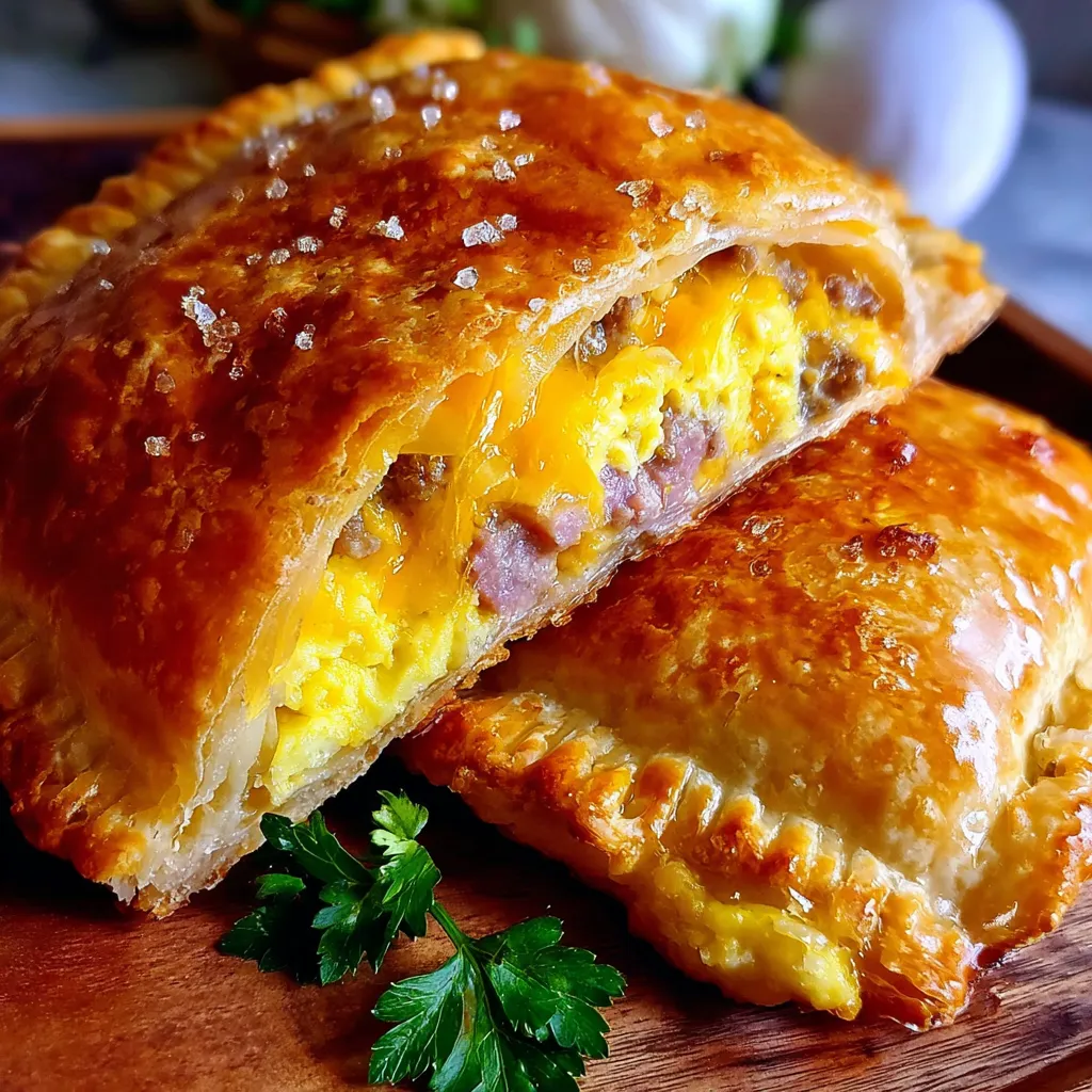 Two homemade breakfast hot pockets.