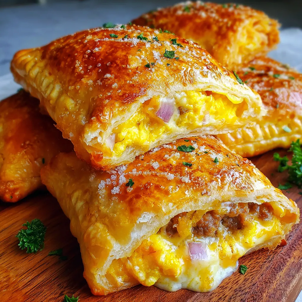 Homemade breakfast hot pockets with cheese and onions.