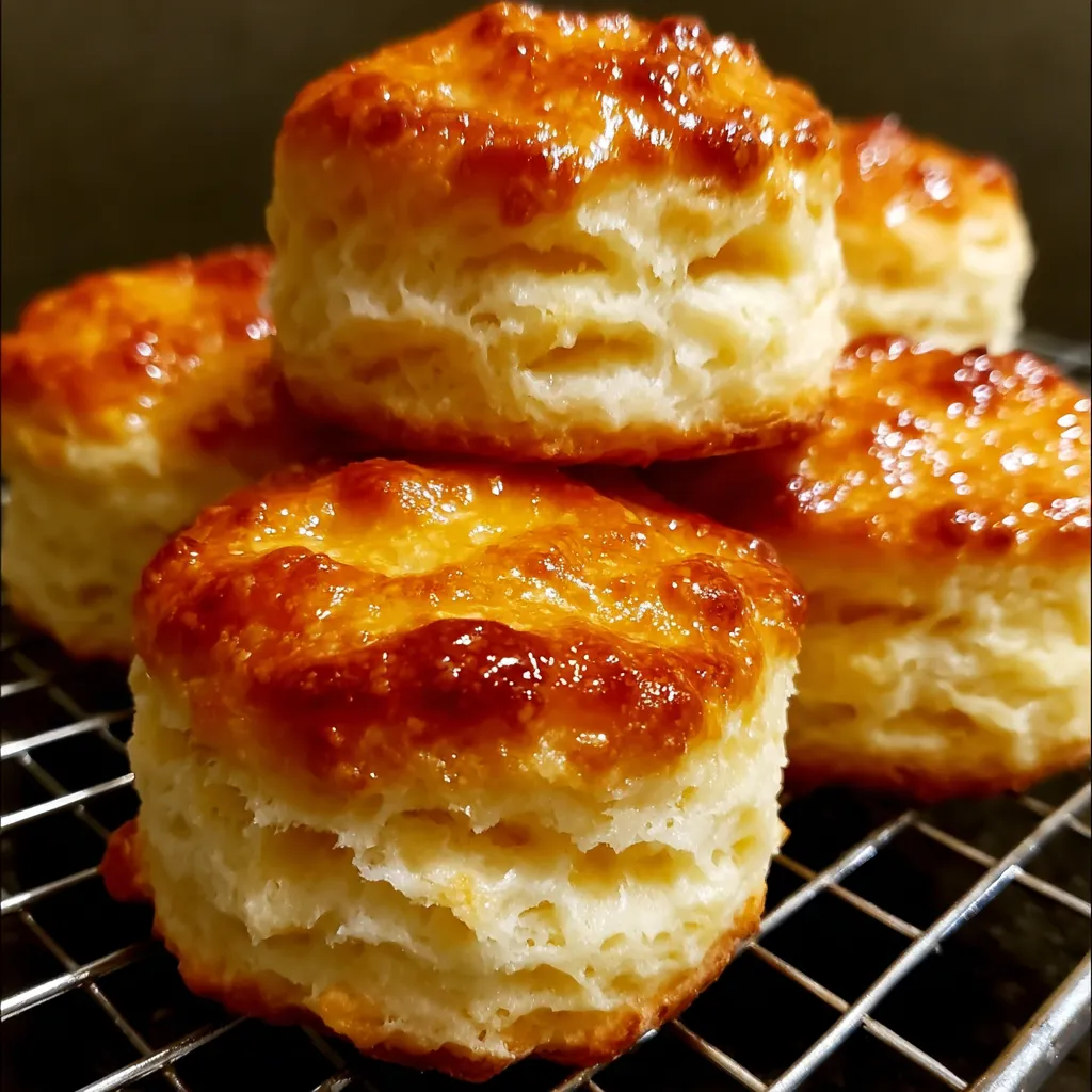 A stack of biscuits with a golden brown crust.