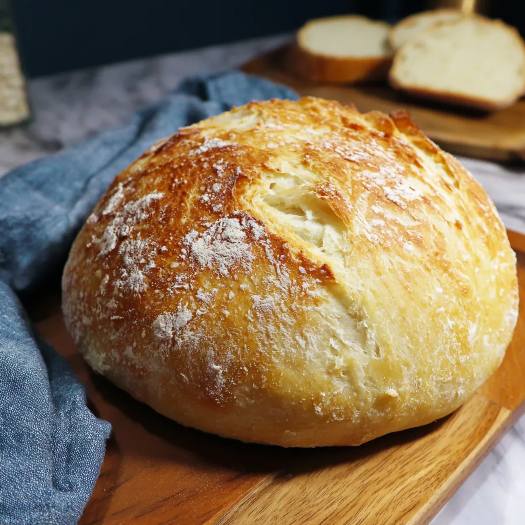 A loaf of bread with a blue cloth on it.