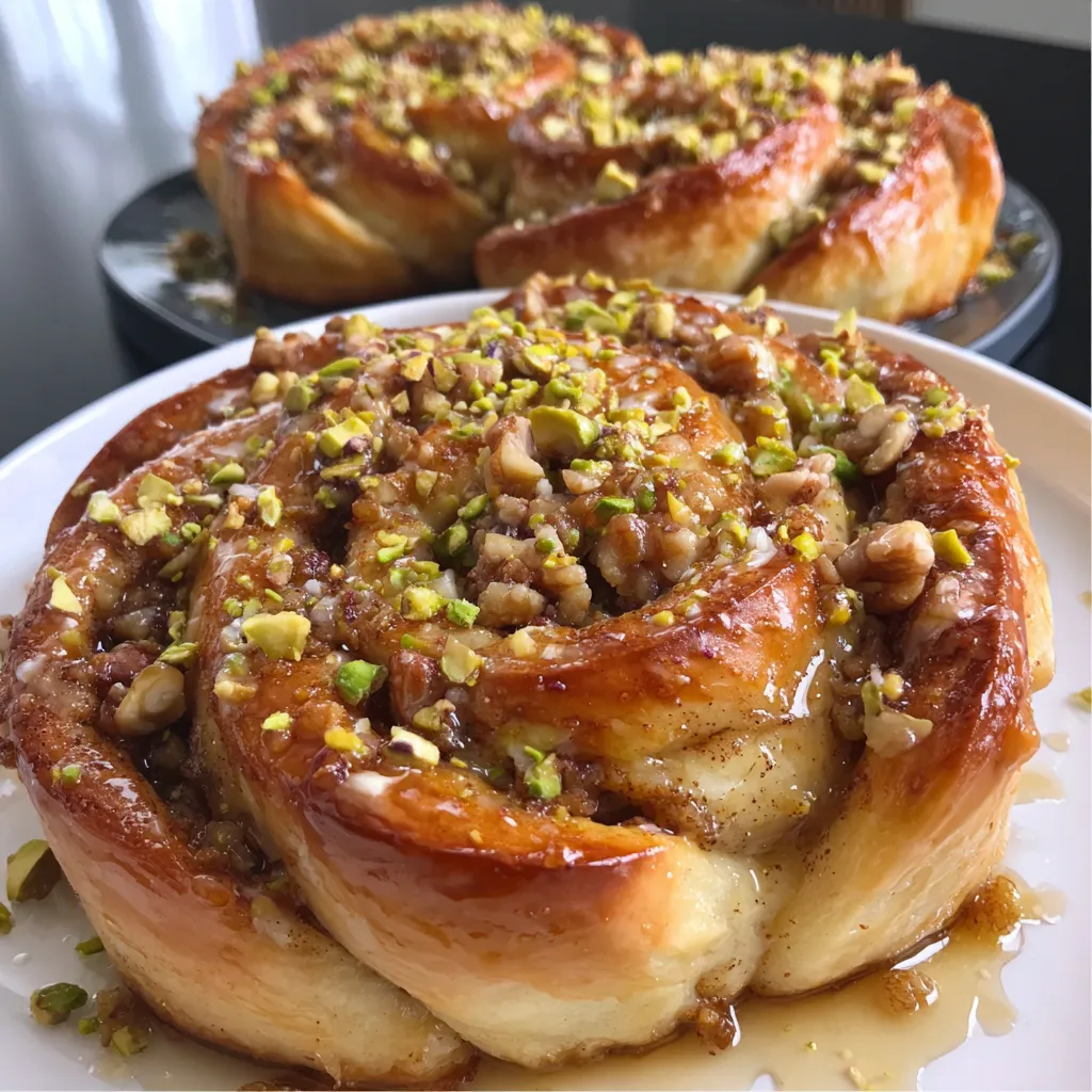 A plate of baklava buns.
