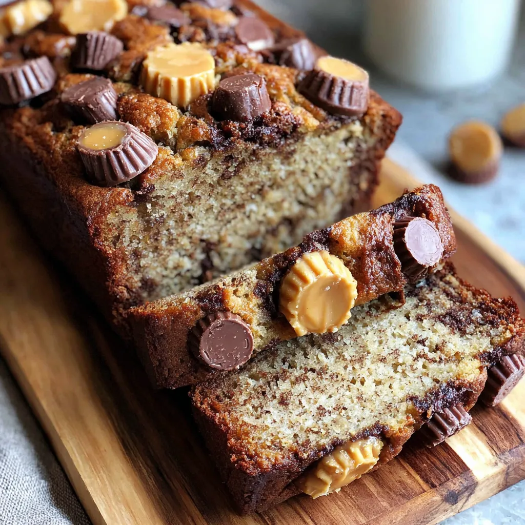 A slice of Reeses Peanut Butter Banana Bread.