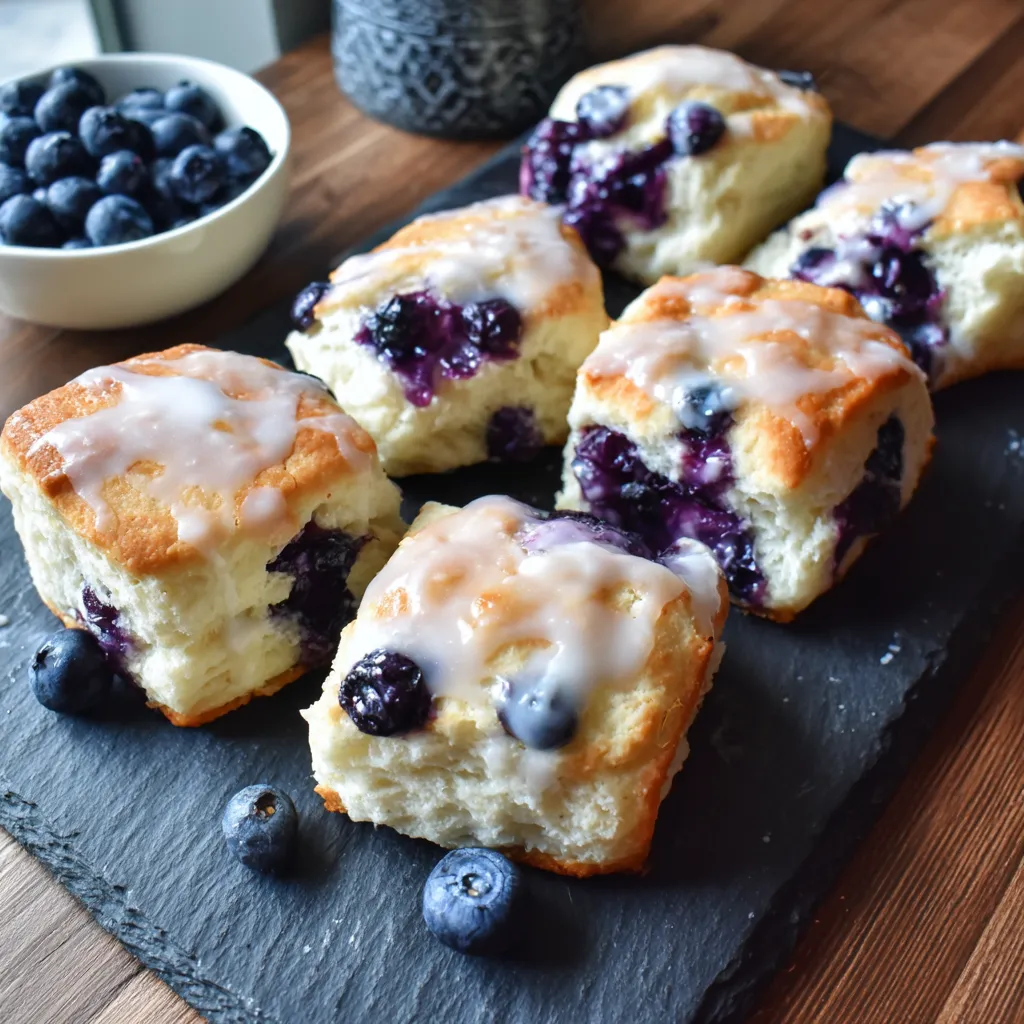 Glazed blueberry butter swim biscuits.