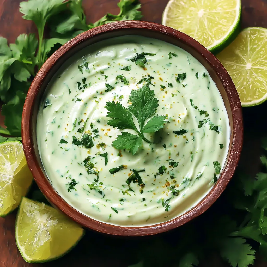 A bowl of salsa with limes and cilantro.