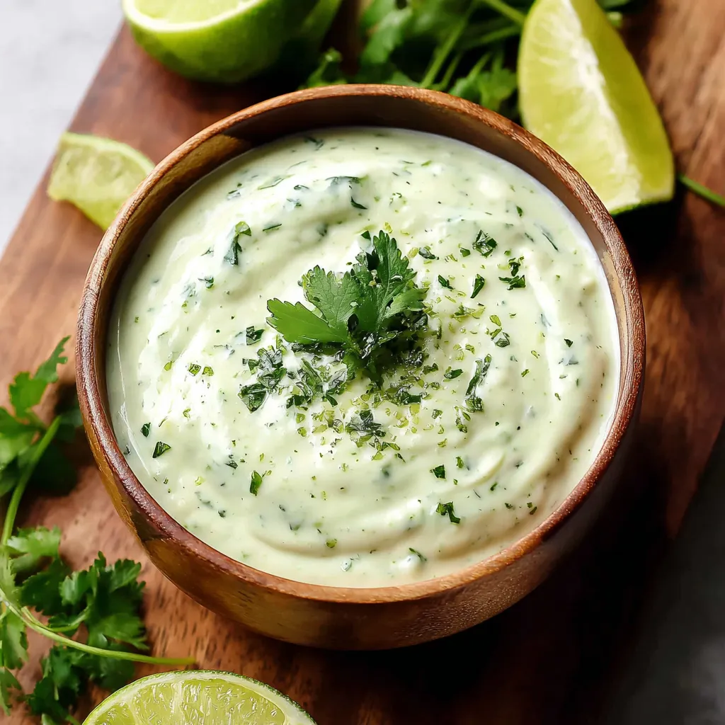 A bowl of quick zesty taco sauce with a green garnish.