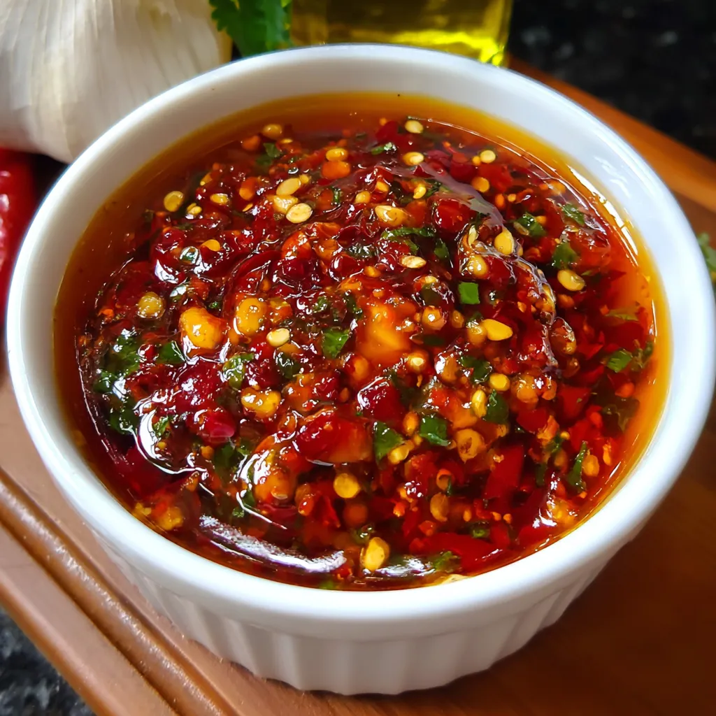 A white bowl filled with a red sauce.