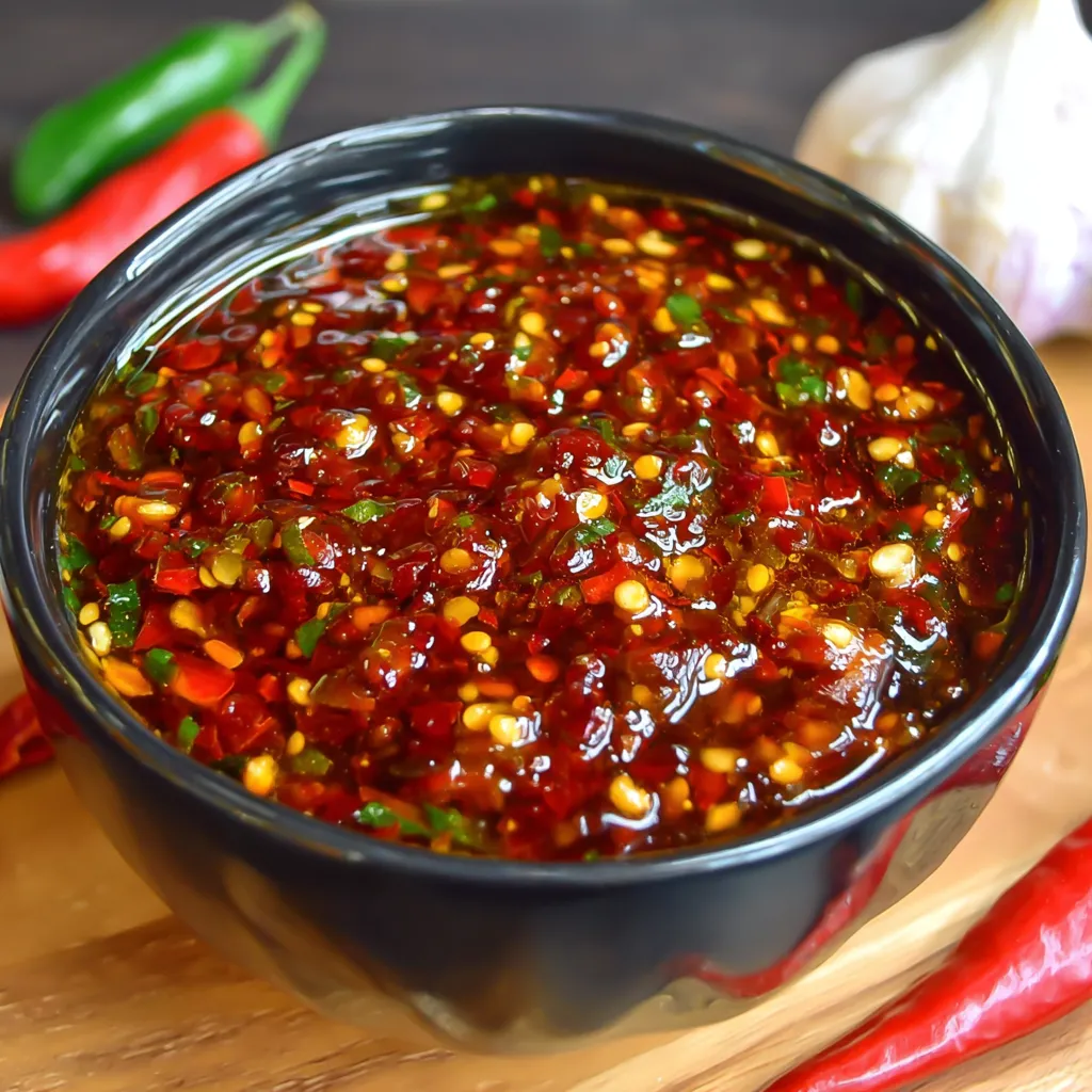 A bowl of homemade chili garlic sauce.