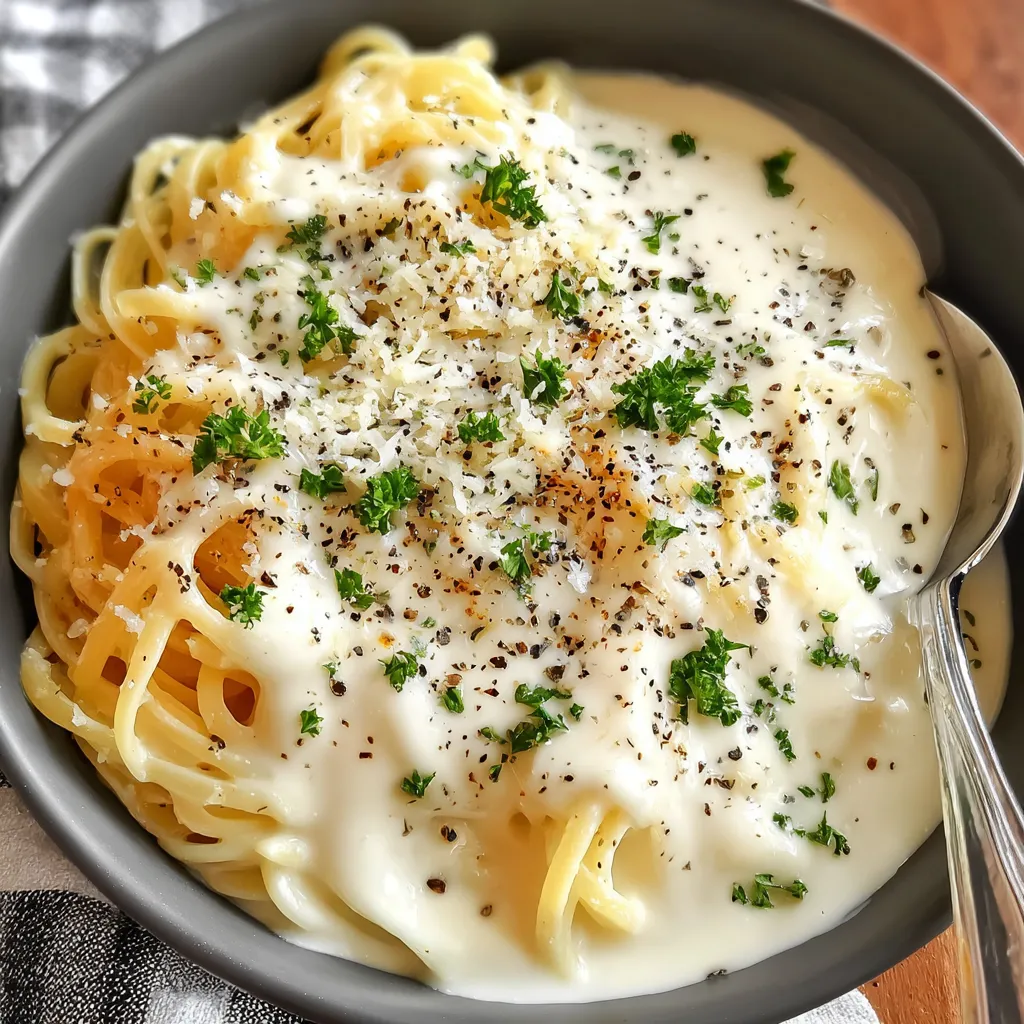 A bowl of pasta with cheese and herbs.