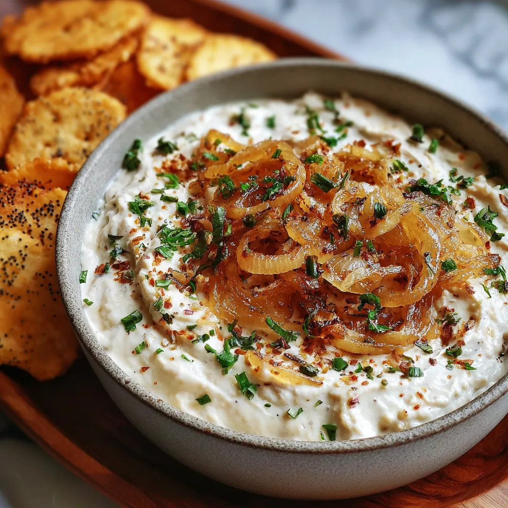 A bowl of fresh French onion dip.