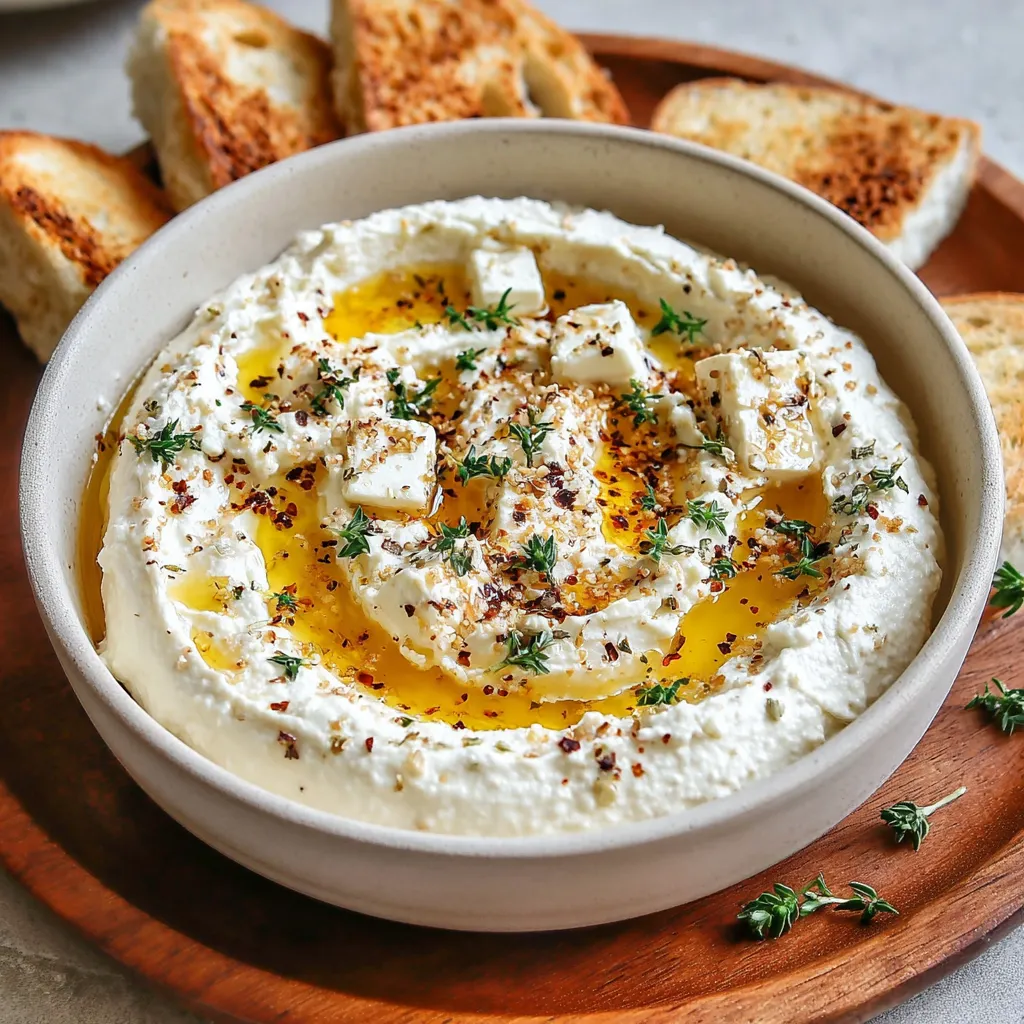 A bowl of creamy spicy feta dip.