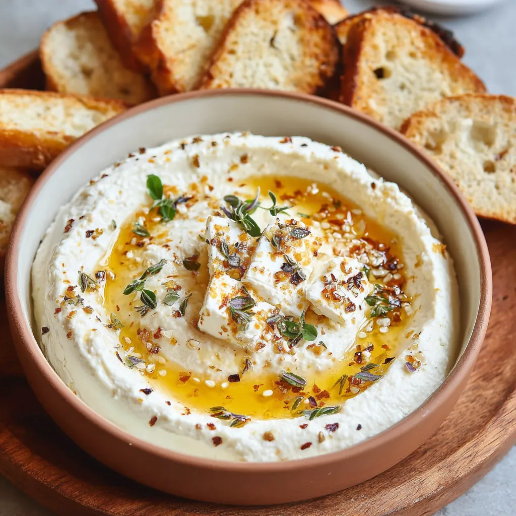 A bowl of creamy spicy feta dip.