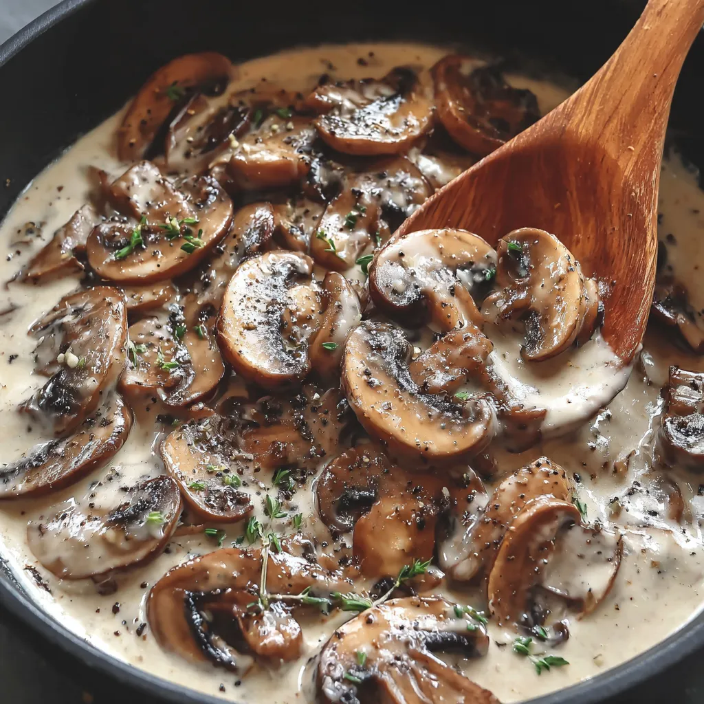 A bowl of mushroom sauce for steak.