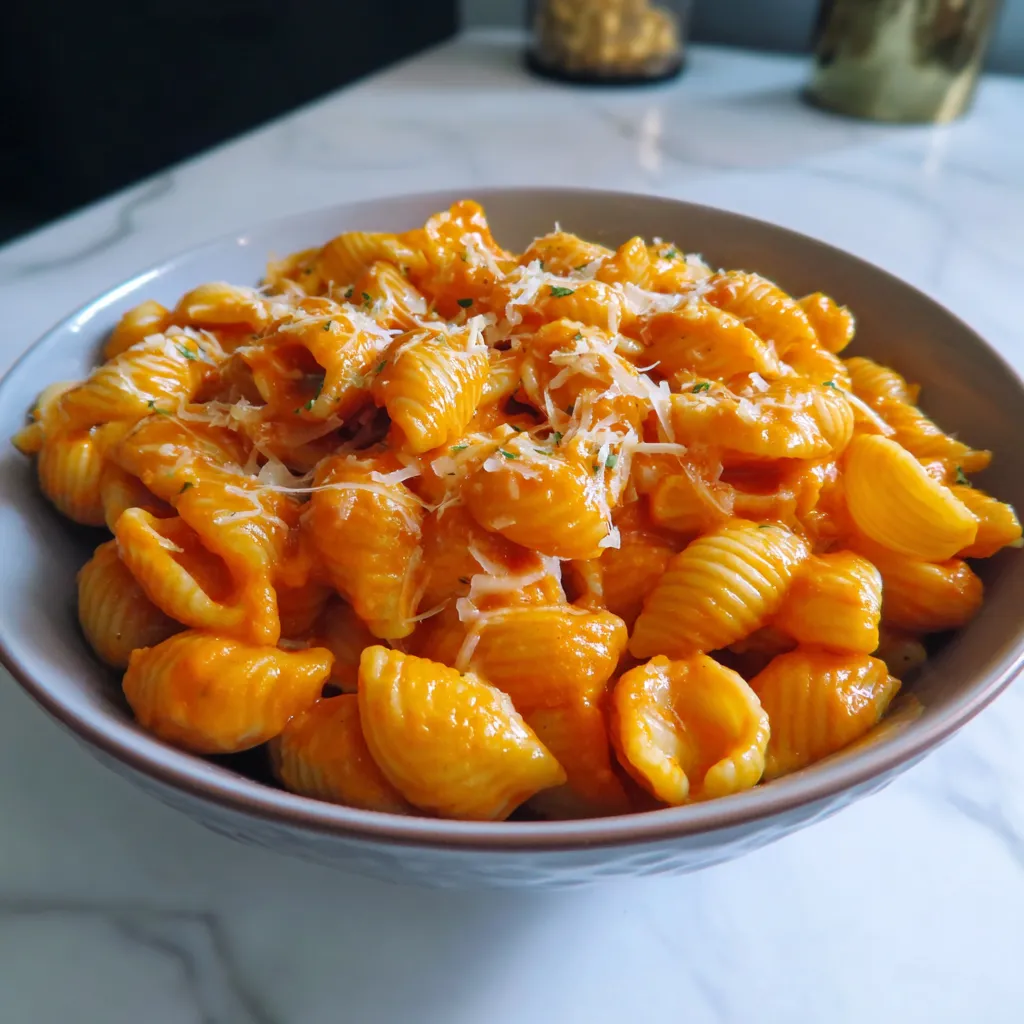 A bowl of pasta with cheese and sauce.