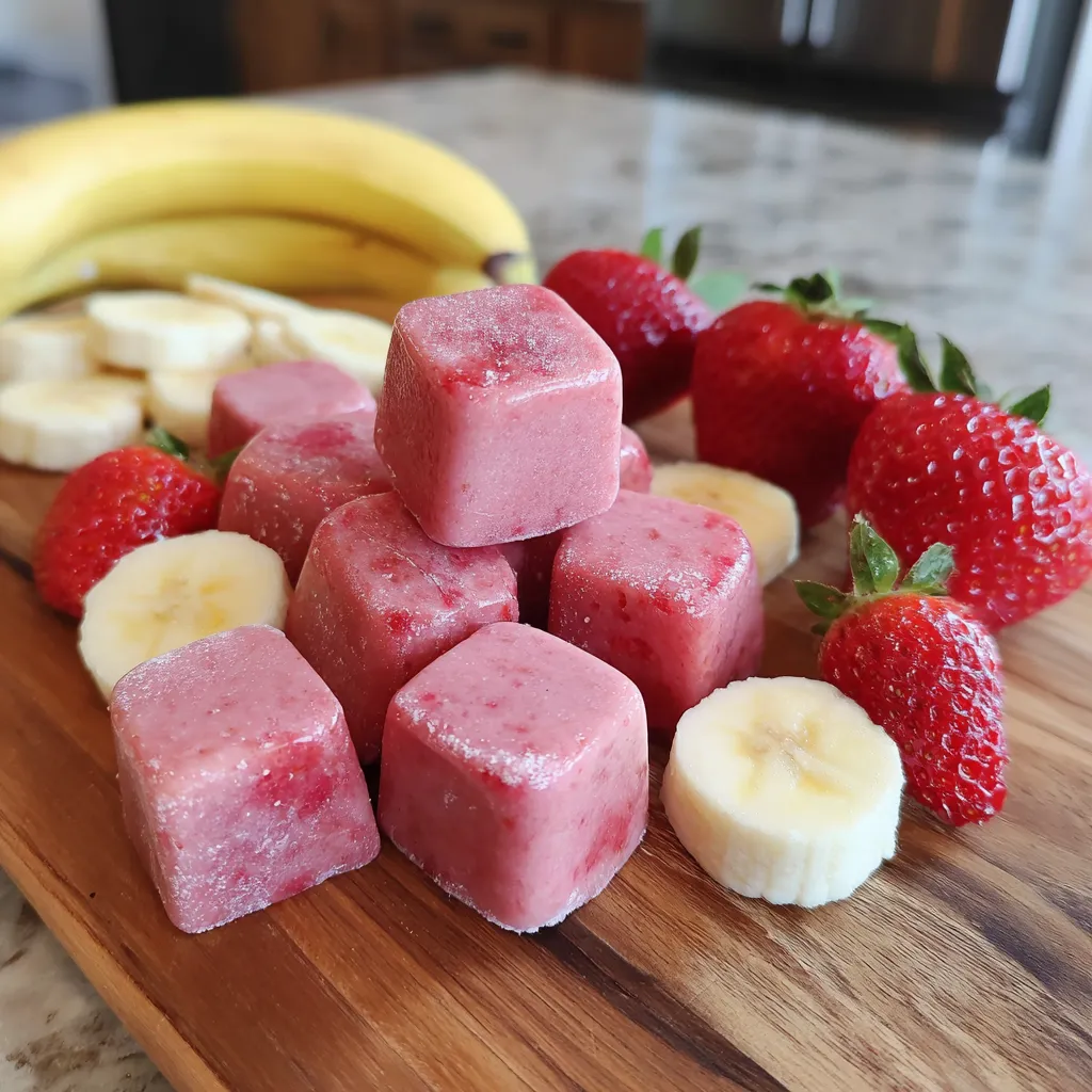 A wooden cutting board with a variety of fruits and a banana.