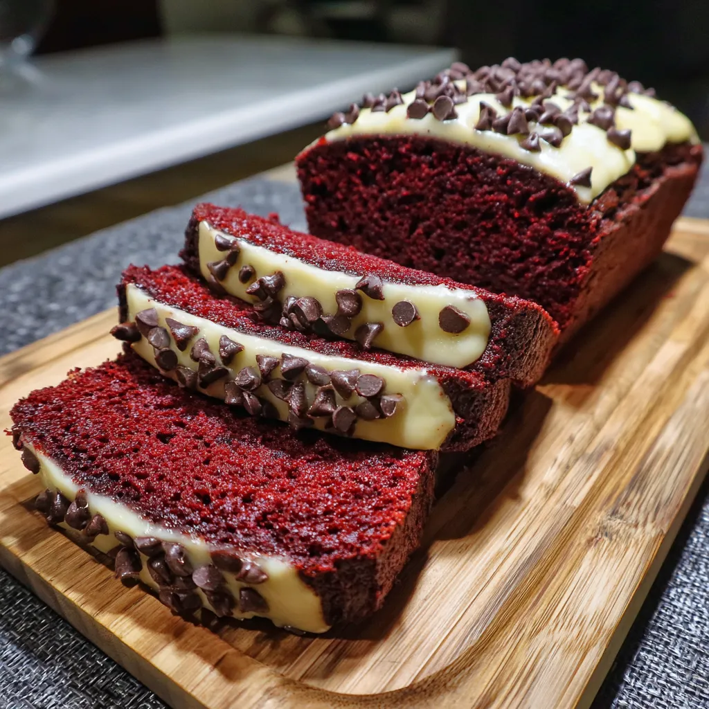 A slice of red velvet banana bread.