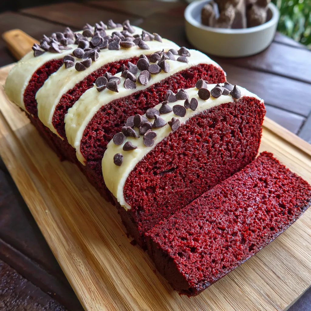 A slice of red velvet banana bread.