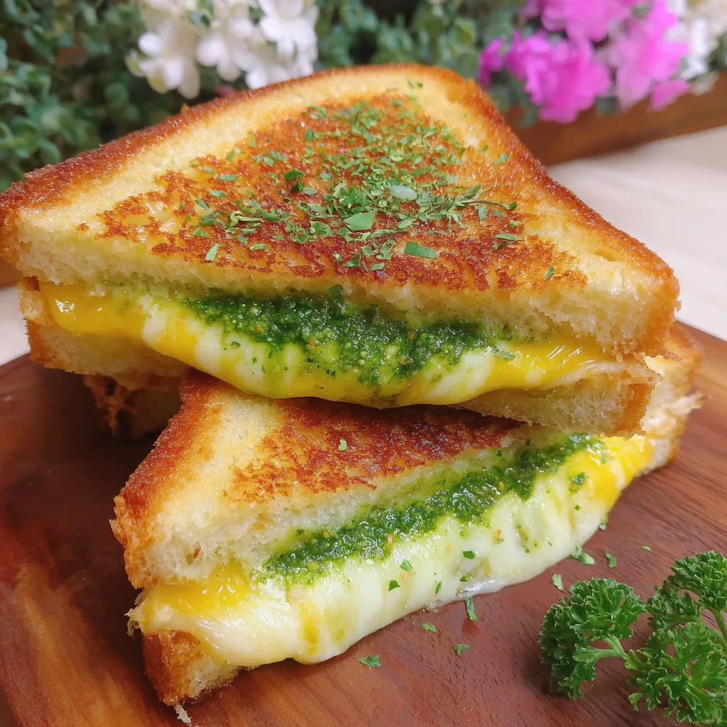 A grilled cheese sandwich with chutney on top.