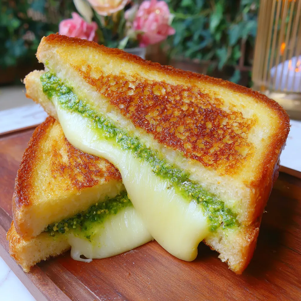A grilled cheese sandwich with chutney on top.