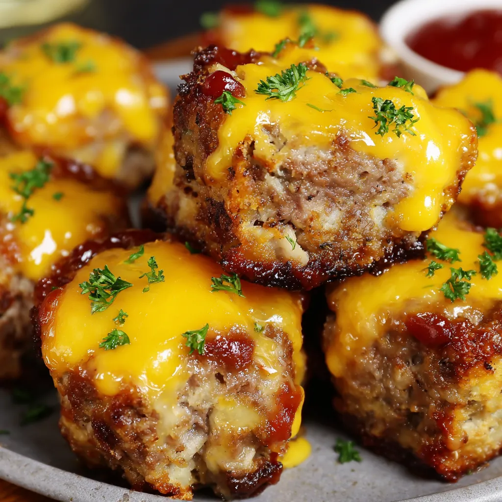 A plate of cheesy stuffed meatloaf bites.