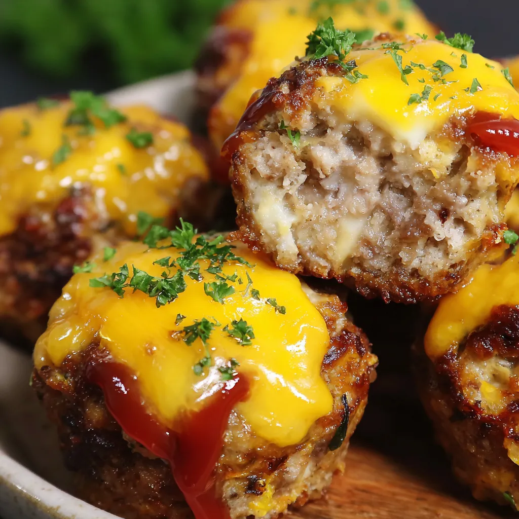 A plate of cheesy stuffed meatloaf bites.