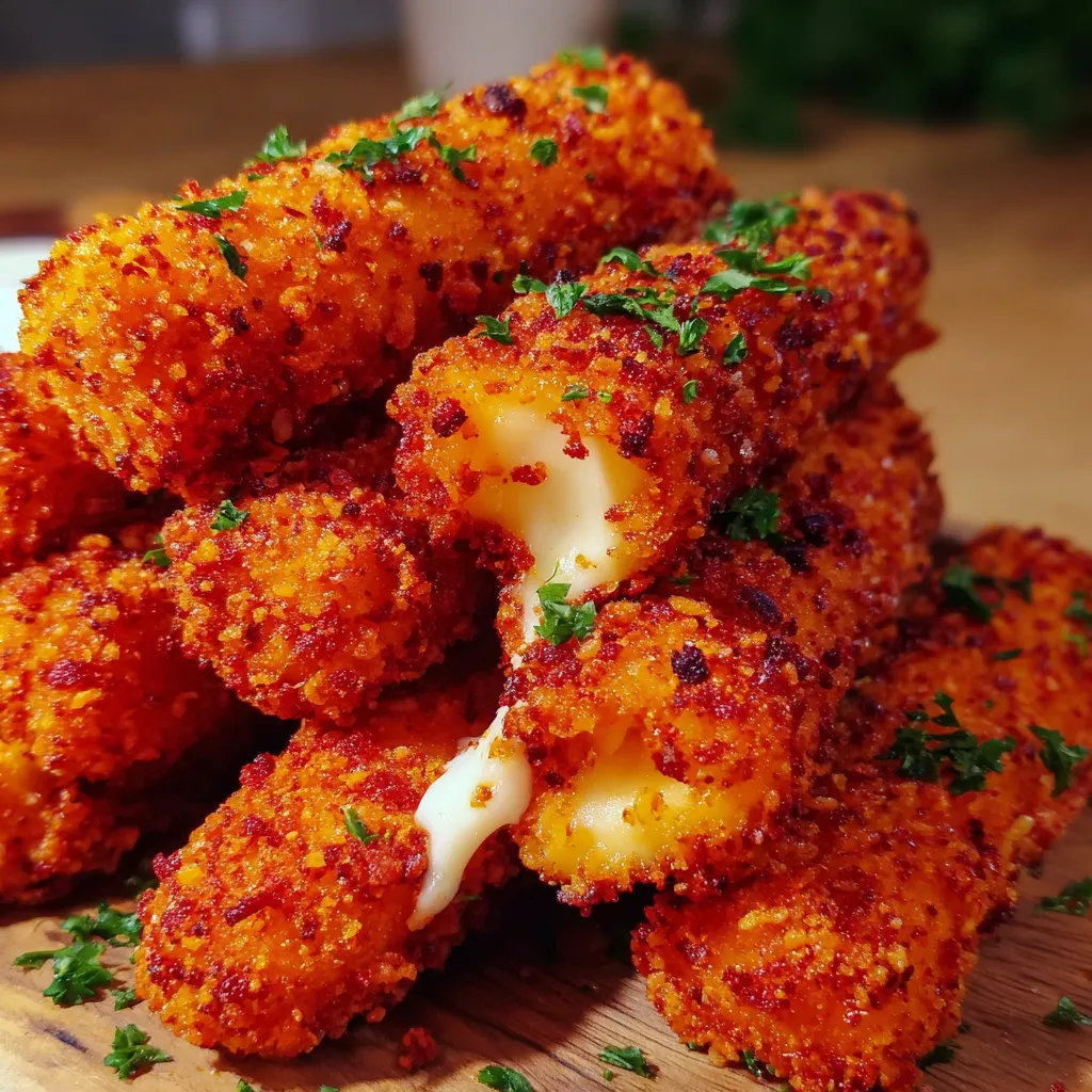 A stack of cheese sticks with a sprinkle of parsley on top.