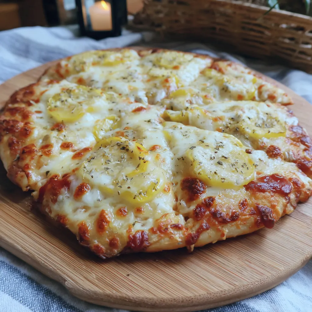 A pizza with white banana peppers on top.