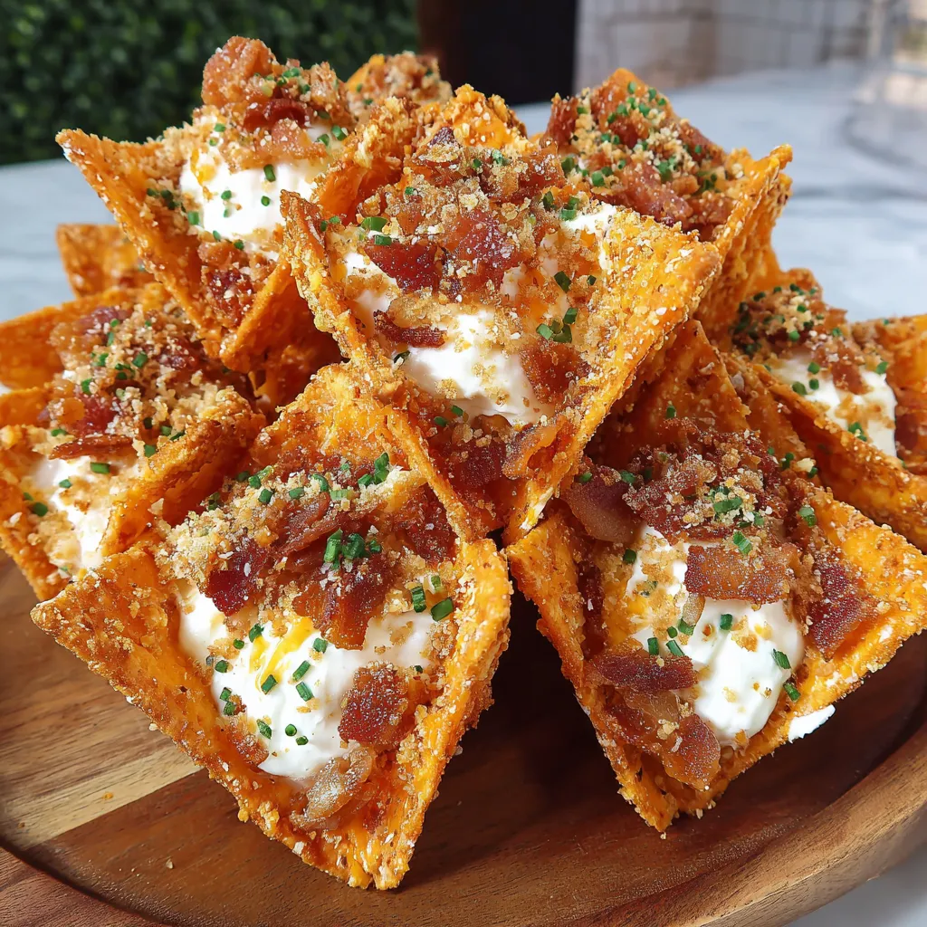 A stack of bacon and cream cheese stuffed Doritos.