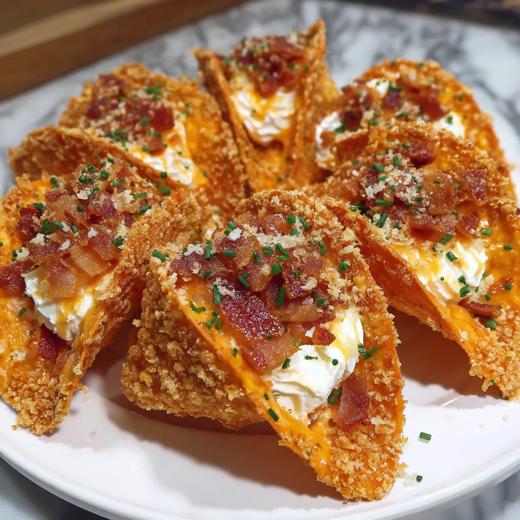 A plate of bacon and cream cheese stuffed Doritos.