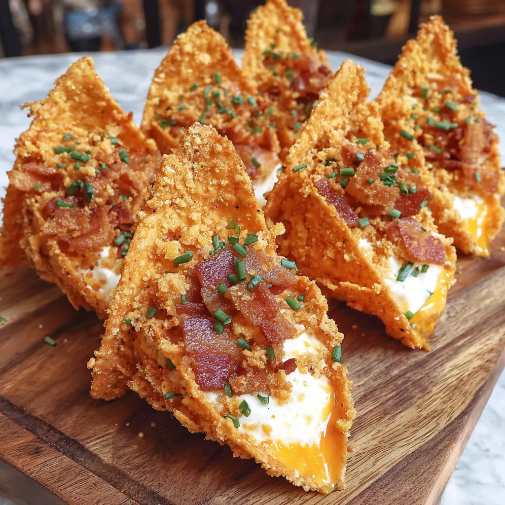 A plate of bacon and cream cheese stuffed Doritos.