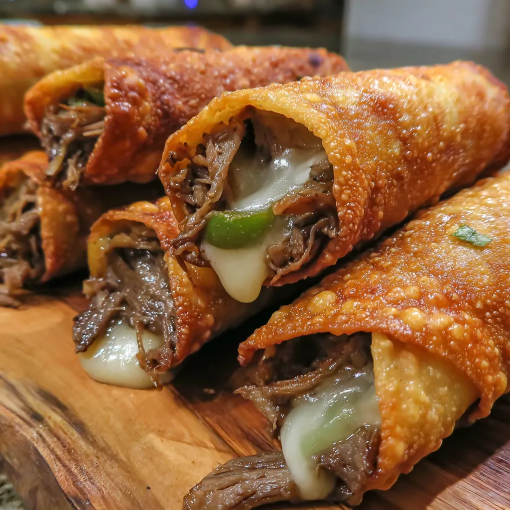 A plate of Philly Cheesesteak Egg Rolls.