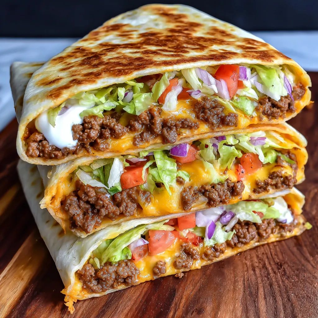 A stack of three copycat Crunchwrap Supremes.