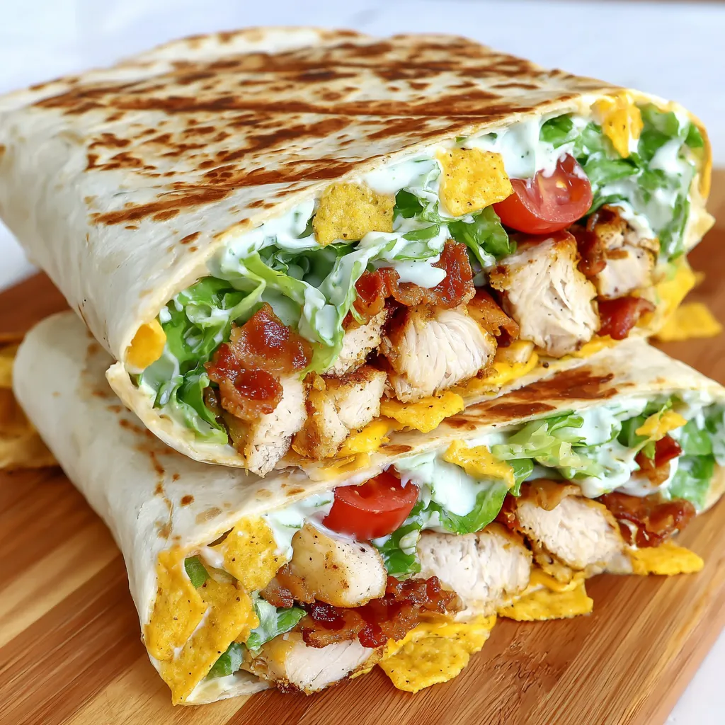 A chicken bacon ranch crunch wrap on a table.