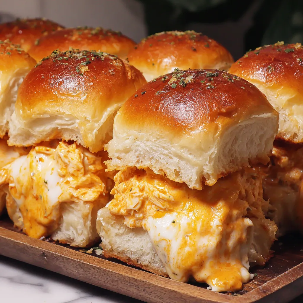 A plate of buffalo chicken sliders.