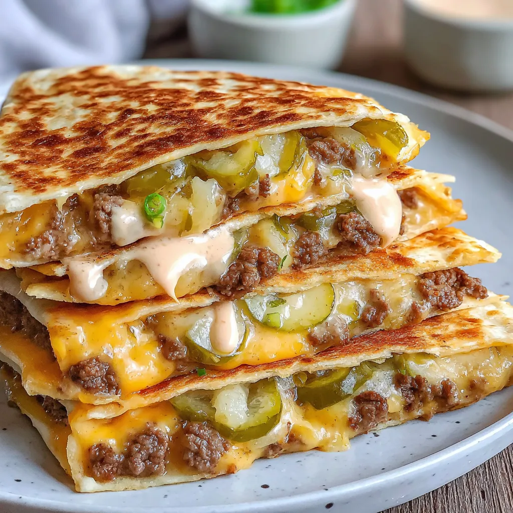 A stack of cheeseburger quesadillas.
