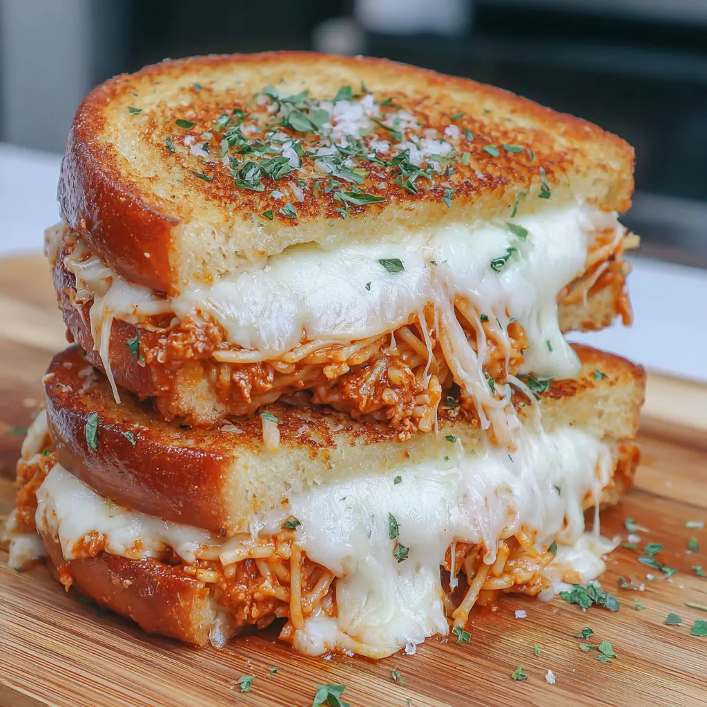 A grilled cheese sandwich with meat and tomato sauce.