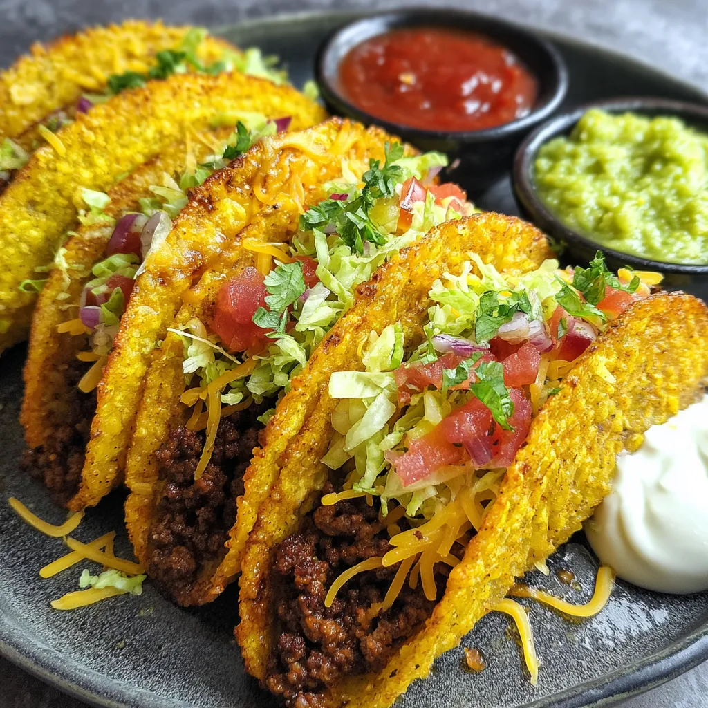 A plate of crispy ground beef tacos.