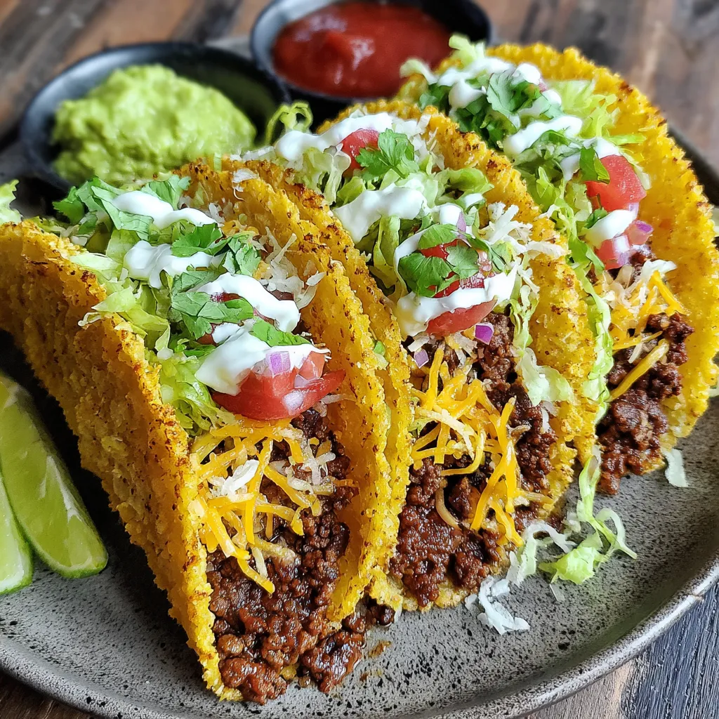 A plate of crispy ground beef tacos.