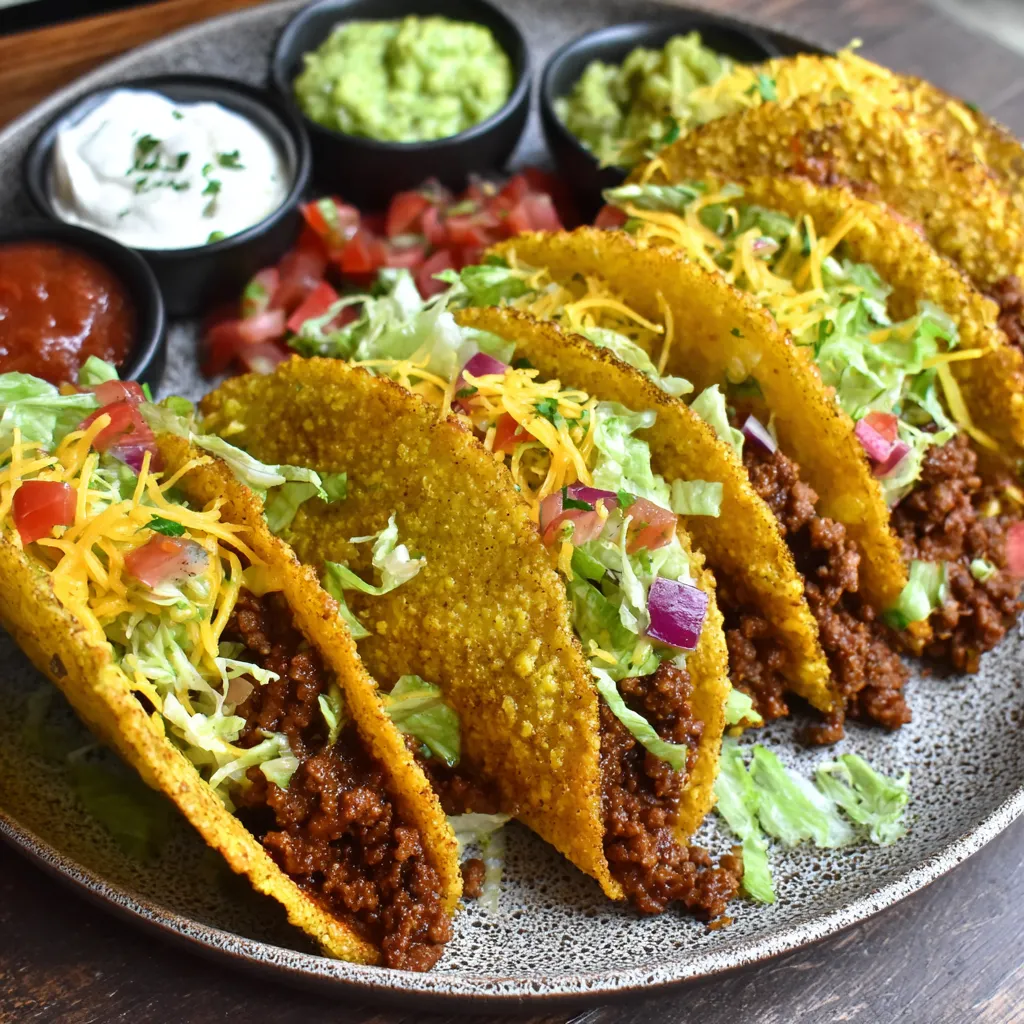 A plate of crispy ground beef tacos.