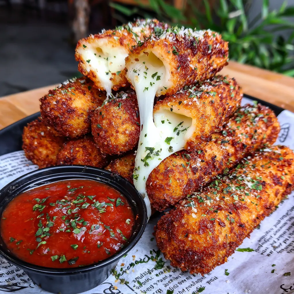 A plate of crispy mozzarella sticks with dips.