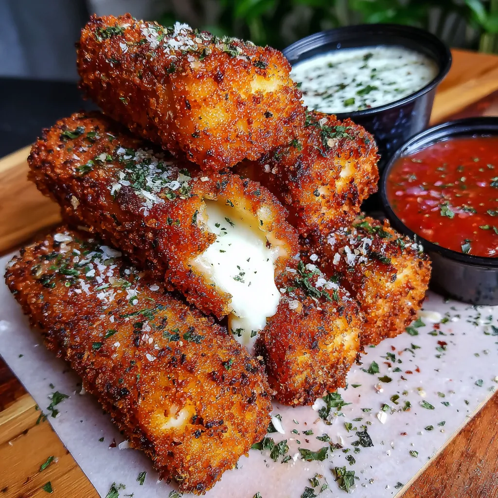 Crispy mozzarella sticks with dips.