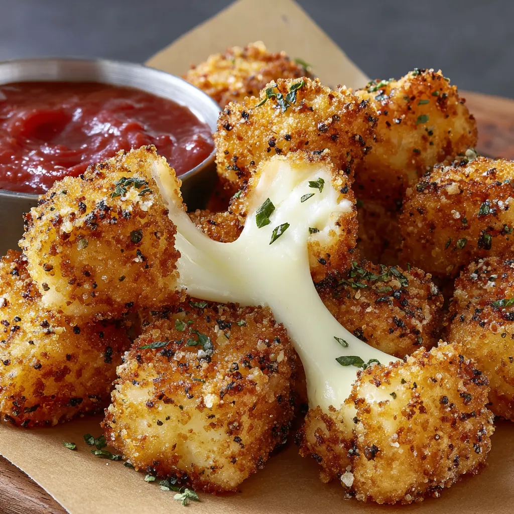 Mozzarella fried cheese bites on a plate.