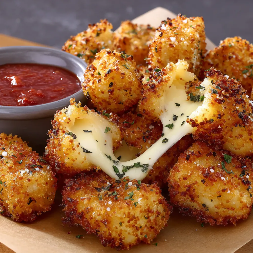 Mozzarella fried cheese bites on a plate.